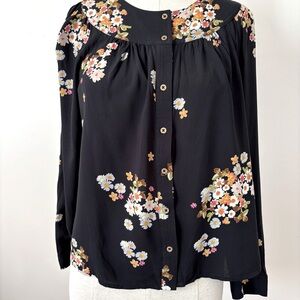 Maeve Black Floral Button Down Shirt